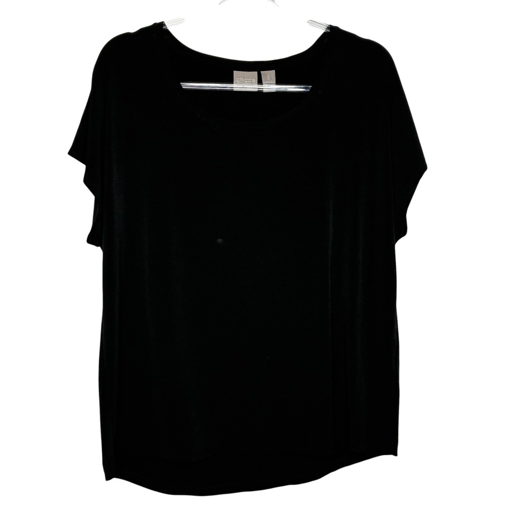 Chico's Women Size 3/XL Short Sleeve Top Black Scoop Neck Relaxed Fit Blouse